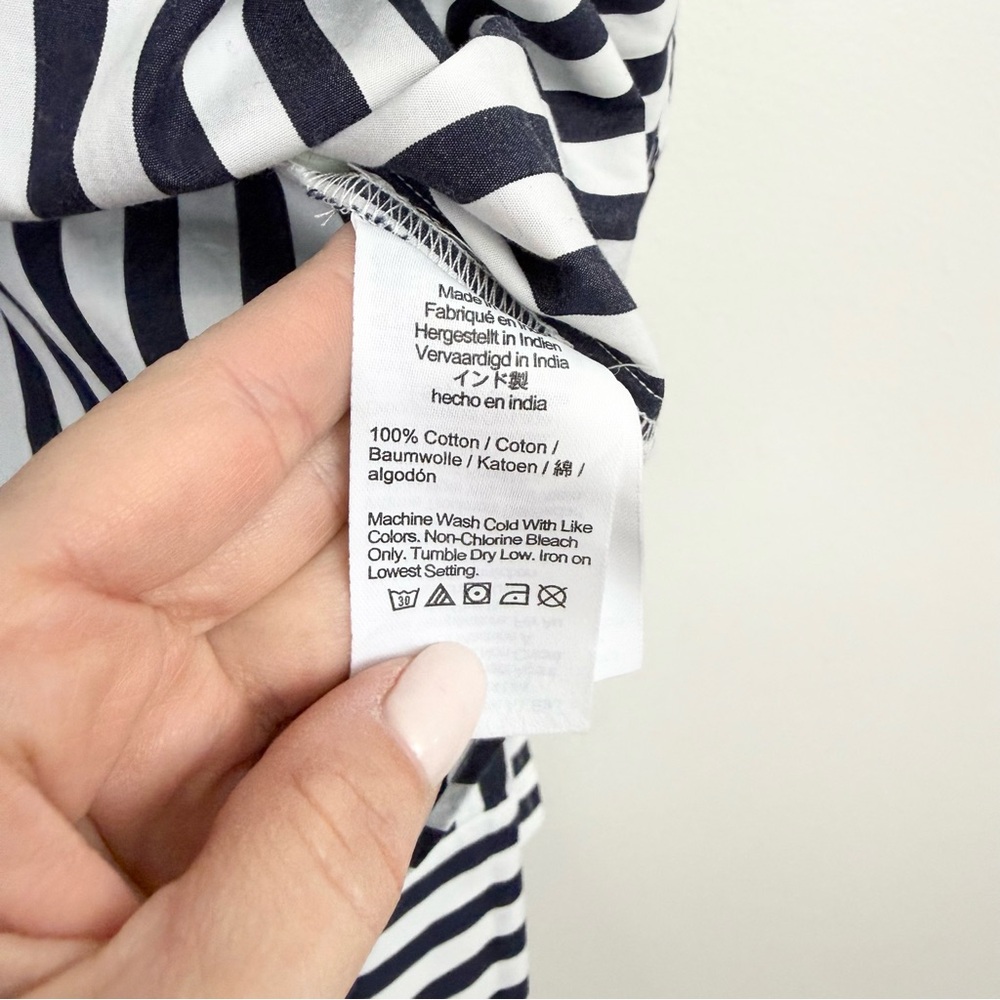 Madewell Easy Y-Neck Button Up Shirt Navy White Stripe Small 100% Cotton - Picture 5 of 6